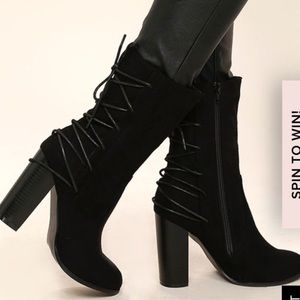 Black half calf booties with lace up back